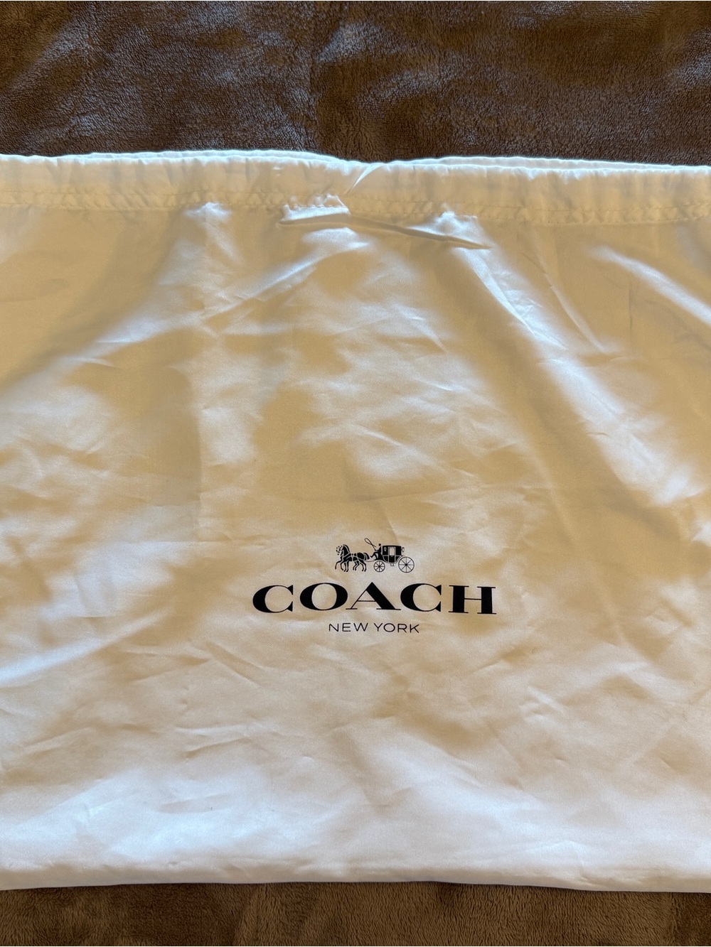 Coach White satin Logo Dust Bag with Black Print